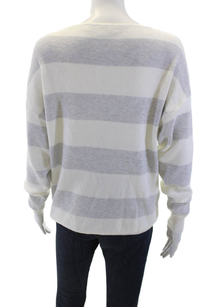 Cyrus Womens Waffle Knit Long Sleeve Round Neck Casual Top White Size XS