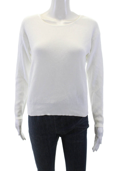 Cyrus Womens Waffle Knit Long Sleeve Round Neck Top Solid White Size XS