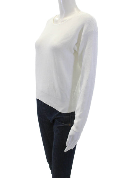 Cyrus Womens Waffle Knit Long Sleeve Round Neck Top Solid White Size XS