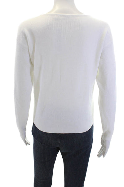 Cyrus Womens Waffle Knit Long Sleeve Round Neck Top Solid White Size XS