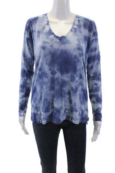 SWTR Womens Cotton Tie Dye V-Neck Long Sleeve Casual Top Blue Size XS