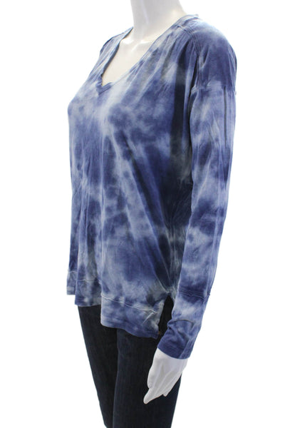 SWTR Womens Cotton Tie Dye V-Neck Long Sleeve Casual Top Blue Size XS