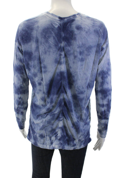 SWTR Womens Cotton Tie Dye V-Neck Long Sleeve Casual Top Blue Size XS