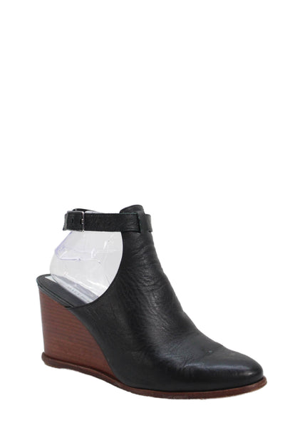 Matt Bernson Womens Leather Ankle Strap Wedge Heel Black Size 9