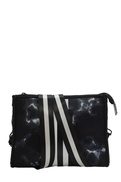 Haute Shore Womens Striped Detail Tie Dye Zippered Shoulder Bag Black
