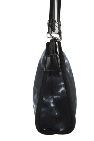Haute Shore Womens Striped Detail Tie Dye Zippered Shoulder Bag Black