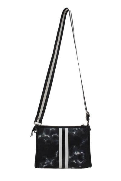Haute Shore Womens Striped Detail Tie Dye Zippered Shoulder Bag Black