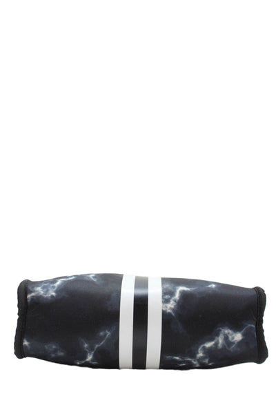 Haute Shore Womens Striped Detail Tie Dye Zippered Shoulder Bag Black