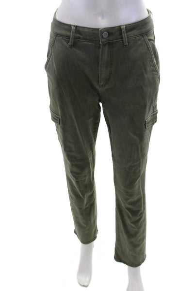 Paige Womens Zipper Fly High Rise Straight Cargo Pants Green Cotton Size 27