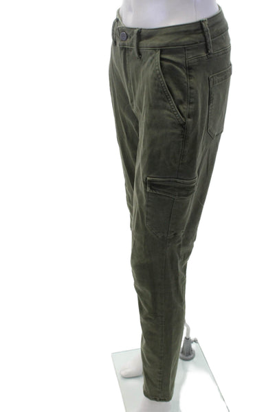 Paige Womens Zipper Fly High Rise Straight Cargo Pants Green Cotton Size 27