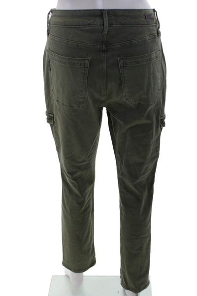 Paige Womens Zipper Fly High Rise Straight Cargo Pants Green Cotton Size 27