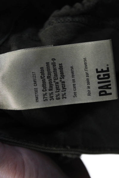 Paige Womens Zipper Fly High Rise Straight Cargo Pants Green Cotton Size 27