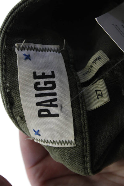 Paige Womens Zipper Fly High Rise Straight Cargo Pants Green Cotton Size 27