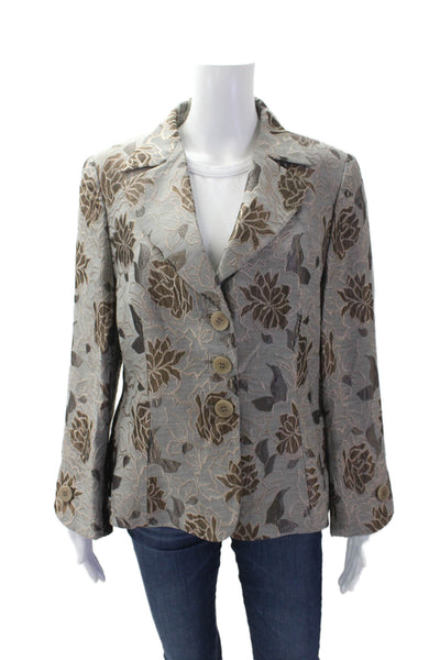 Armani Collezioni Womens Floral Buttoned Lined Long Sleeve Blazer Gray Size 14