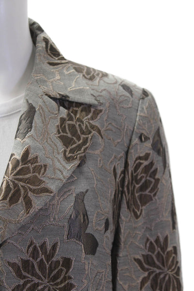 Armani Collezioni Womens Floral Buttoned Lined Long Sleeve Blazer Gray Size 14