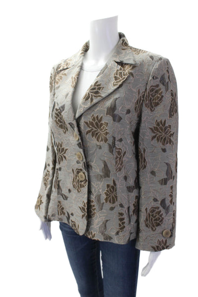 Armani Collezioni Womens Floral Buttoned Lined Long Sleeve Blazer Gray Size 14