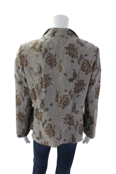 Armani Collezioni Womens Floral Buttoned Lined Long Sleeve Blazer Gray Size 14