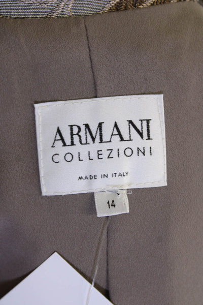 Armani Collezioni Womens Floral Buttoned Lined Long Sleeve Blazer Gray Size 14