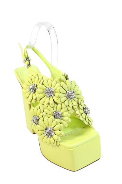 Azalea Wang Womens Rhinestoned Flower Detail Platform High Heels Yellow Size 6.5
