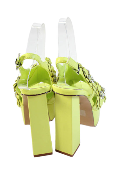 Azalea Wang Womens Rhinestoned Flower Detail Platform High Heels Yellow Size 6.5