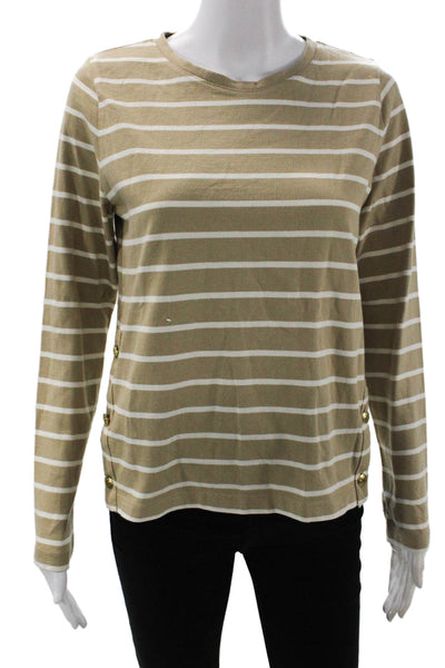 J Crew Womens Cotton Button Detail Striped Long Sleeve Blouse Top Brown Size S