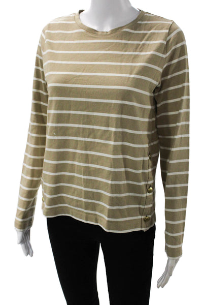 J Crew Womens Cotton Button Detail Striped Long Sleeve Blouse Top Brown Size S
