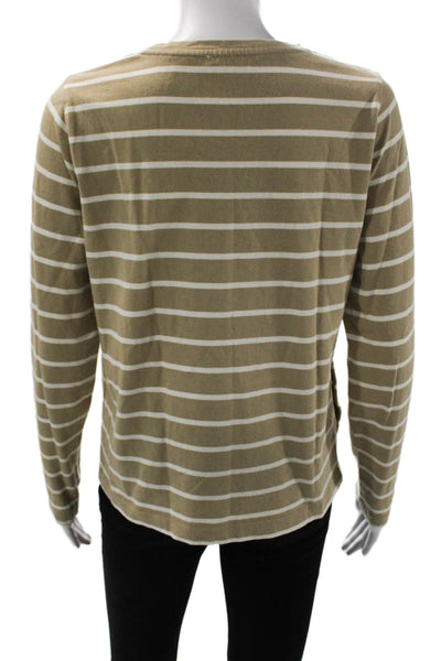 J Crew Womens Cotton Button Detail Striped Long Sleeve Blouse Top Brown Size S