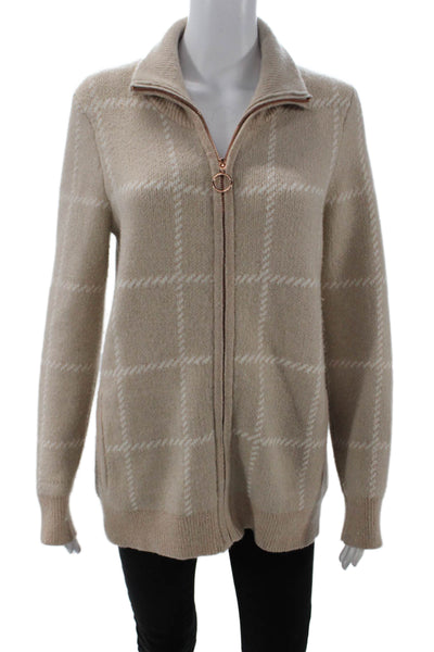 Rachel Zoe Womens Printed Mock Neck Full Zip Sweater Top Brown Size M