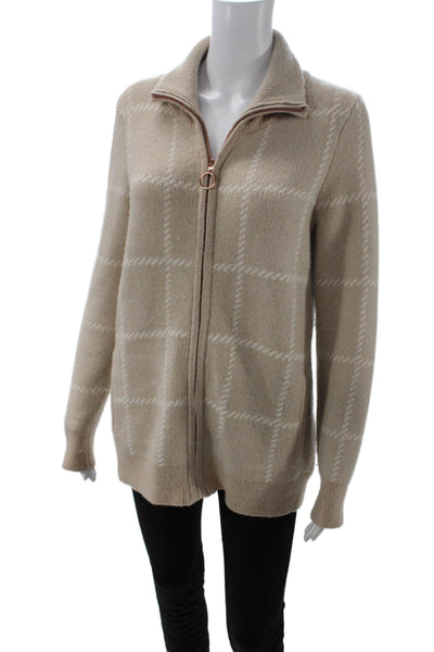 Rachel Zoe Womens Printed Mock Neck Full Zip Sweater Top Brown Size M