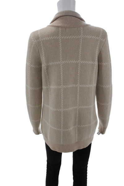 Rachel Zoe Womens Printed Mock Neck Full Zip Sweater Top Brown Size M