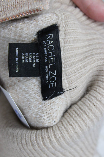 Rachel Zoe Womens Printed Mock Neck Full Zip Sweater Top Brown Size M