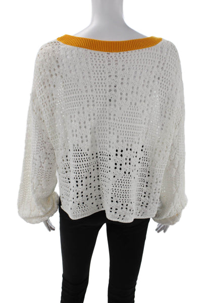 Free People Womens Cotton Open Knit Pullover Sweater Top White Size Small