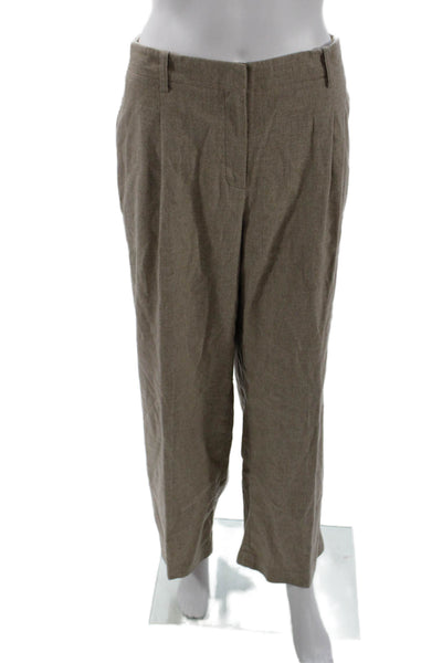 Lafayette 148 New York Womens Wool High Waisted Pleated Trouser Pants Brown Sz 8