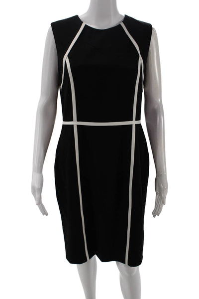 Calvin Klein Womens Printed Crew Neck Zip Back Shift Dress Black Size 10