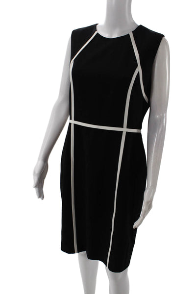 Calvin Klein Womens Printed Crew Neck Zip Back Shift Dress Black Size 10