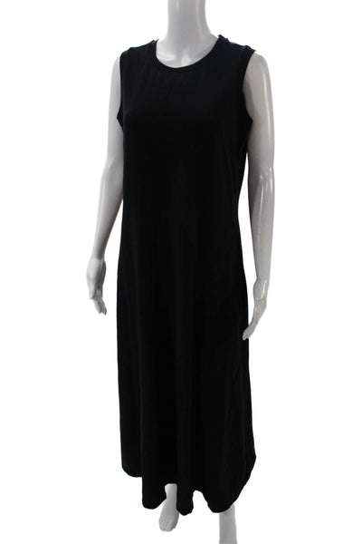 Magaschoni Womens Cotton Crew Neck Sleeveless A-Line Dress Black Size Large