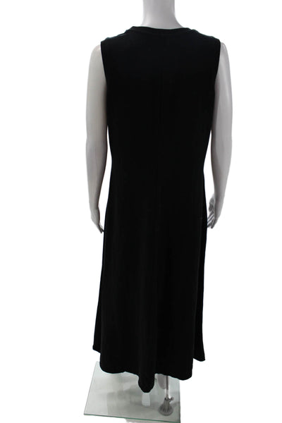 Magaschoni Womens Cotton Crew Neck Sleeveless A-Line Dress Black Size Large
