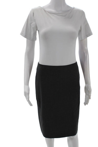 Theory Womens Back Zip Knee Length Pencil Skirt Gray Wool Size 2