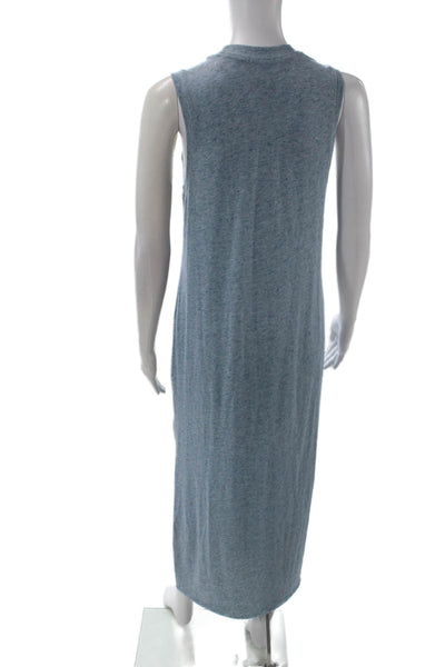 ATM Womens Sleeveless Crew Neck Side Slit Midi Tank Dress Blue Cotton Size Small
