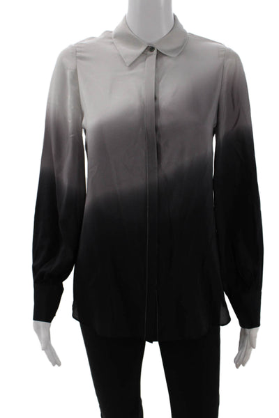 Kobi Halperin Womens Long Sleeve Collared Silk Ombre Shirt Gray Size Extra Small