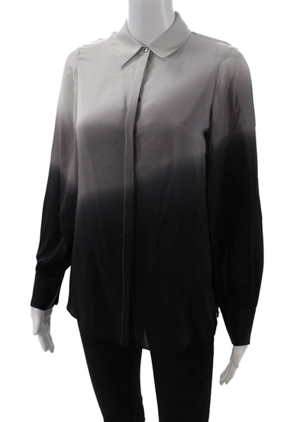 Kobi Halperin Womens Long Sleeve Collared Silk Ombre Shirt Gray Size Extra Small