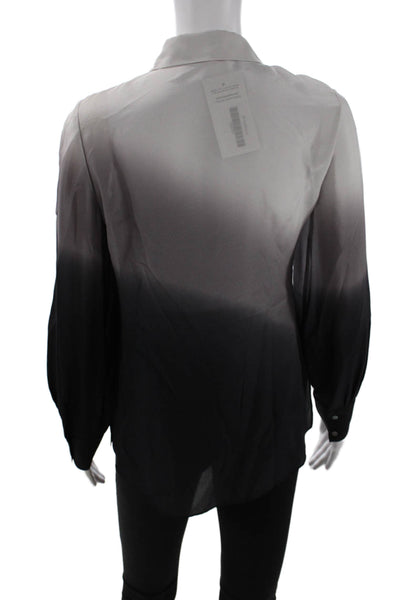 Kobi Halperin Womens Long Sleeve Collared Silk Ombre Shirt Gray Size Extra Small