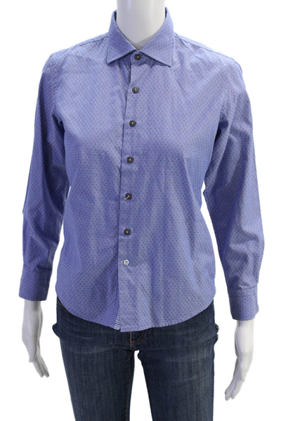 Robert Graham Boys Button Front Collared Printed Dress Shirt Blue Size 10-12
