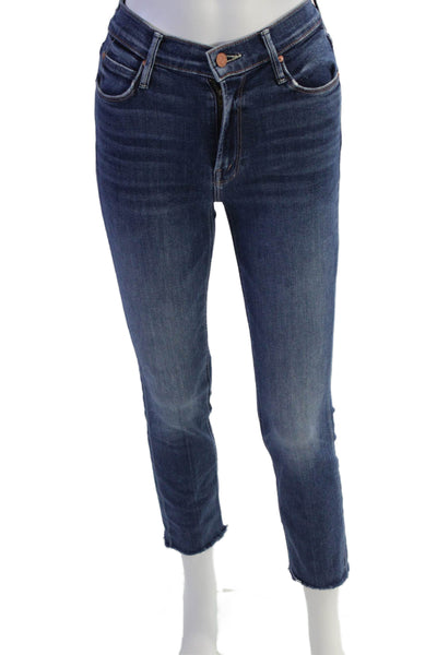 Mother Womens Cotton Mid-Rise Skinny Jeans Blue Size 24