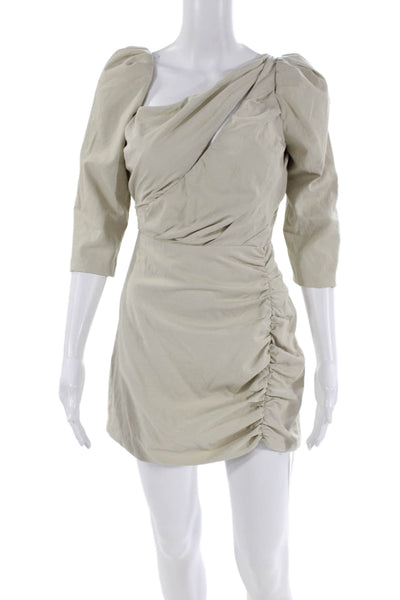 Atoir Womens 3/4 Sleeve Cut Out Ruched Mini Perfect Places Dress Beige Size 4