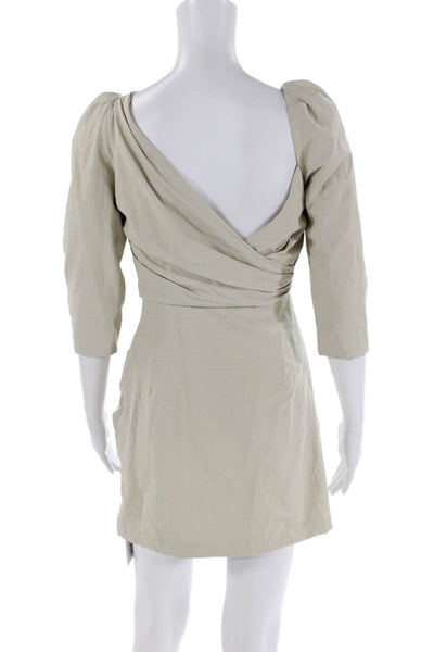 Atoir Womens 3/4 Sleeve Cut Out Ruched Mini Perfect Places Dress Beige Size 4