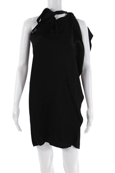 Maria + Cornejo Womens One Shoulder Mini Woven Shift Dress Black Size 2