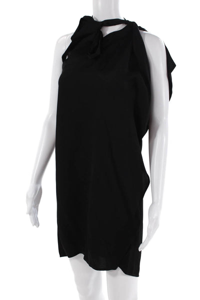 Maria + Cornejo Womens One Shoulder Mini Woven Shift Dress Black Size 2