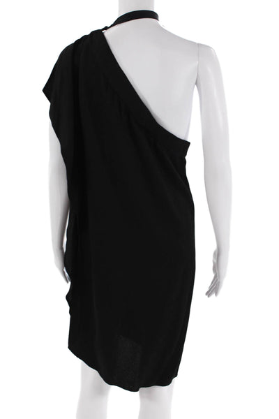 Maria + Cornejo Womens One Shoulder Mini Woven Shift Dress Black Size 2