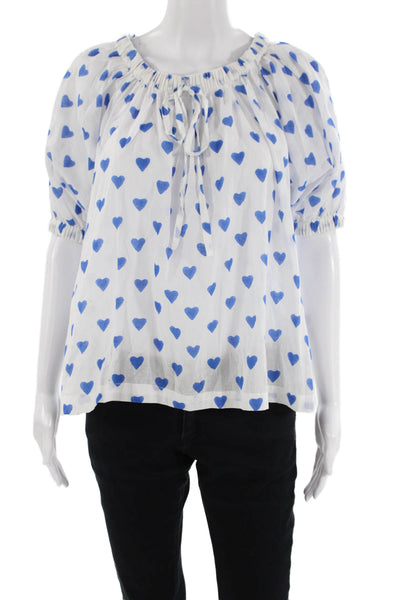 SZ Blockprints Womens 3/4 Sleeve Off Shoulder Heart Top White Blue Size XS